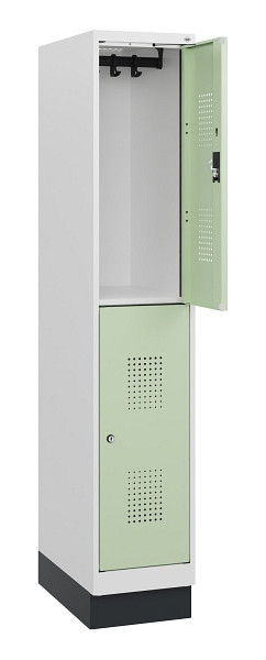 C+P Doppelstöckiger Spind Evolo PLUS, Sockel, 2 Fächer, 1630x300x500mm, 9016/601, Zylinderschloss, 0493205-10 S10049