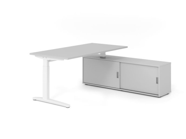 Hammerbacher Schreibtisch XB16, 160x80cm, Platte: Grau, 25mm dick, C-Fuß Gestell Weiß, höheneinstellbar, Grau / Grau, VXBE16SB/5/W/5/5