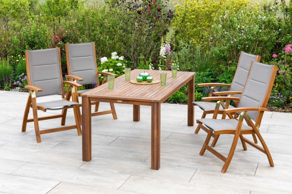 Merxx Acapulco Set 5-teilig, 4 Acapulco Klappsessel, gepadded, Rückenlehne 5-fach vestellbar, 1 Tisch 185 x 90 cm, 50118-309