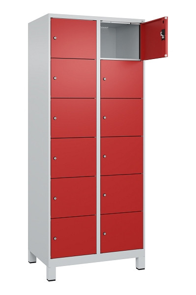 C+P Schließfachschrank Evolo PLUS, mit Füßen, 12 Fächer, 1950x800x500mm, 7035/3, Frontfarbe RAL 3000 feuerrot, 049010-226 S10003