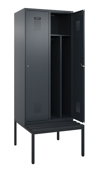 C+P Spind Evolo PLUS, 2 Abteile, 2120x800x815mm, 7016/7016, Haken 4, Zylinderschloss, Sitzfläche Kunststoff, Sitzbank, Trennwand, 0490507-22F S10097