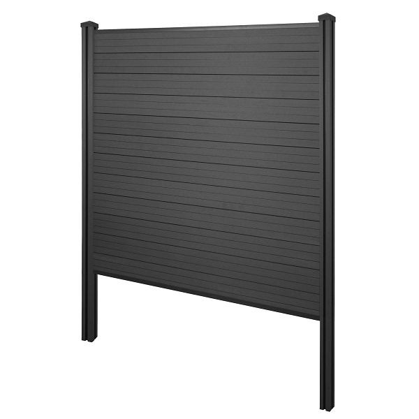 Mendler WPC-Sichtschutz Sarthe, Windschutz Zaun, WPC-Pfosten zum Einbetonieren, Basiselement, 195cm anthrazit, 2x76248+3x76233+76236+76257