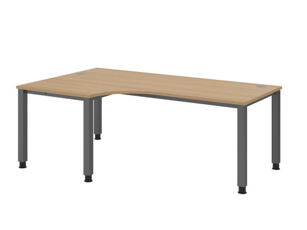 Hammerbacher Schreibtisch QS82, 200 x 120 cm, Platte: Eiche, 25 mm dick, Winkelform 90°, 4-Fuß-Gestell in Graphit, Arbeitshöhe 68-83,5 cm, VQS82/E/G