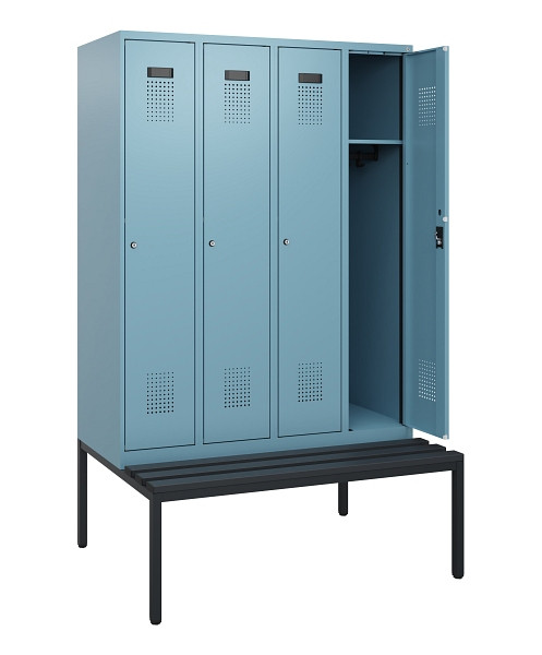 C+P Spind Evolo PLUS, 4 Abteile, 1950x1200x815mm, 0010/0010, Zylinderschloss, Material Sitzfläche Kunststoff, Sitzbank, 0490505-40 S10102