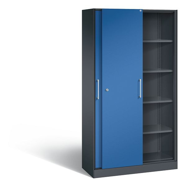 C+P Schiebetürenschrank Asisto, H1980xB1000xT435mm, Farbe: Schwarzgrau / Enzianblau, Bügelgriff, 5 OH, 142002-000 S10124