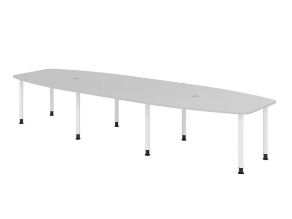 Hammerbacher Konferenztisch KT40C, 400 x 130 cm, Platte: Grau, 25mm dick, Acht-Fuß-Gestell Weiß, Rundrohr 6 cm, Arbeitshöhe 72-74 cm, VKT40C/5/W