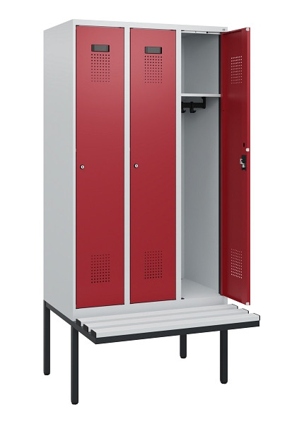 C+P Spind Evolo PLUS, 3 Abteile, 1950x900x815mm, 7035/3003, Zylinderschloss, Material Sitzfläche Kunststoff, 0490405-30 S10085