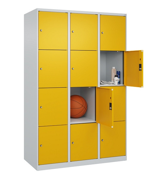 C+P Schließfachschrank Evolo PLUS, 12 Fächer, 1850x1200x500mm, 7035/1004, Abteile 3, Abteilbreite 400 mm, 049000-324 S10000