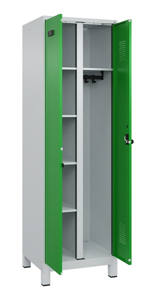 C+P Wäsche-/Garderobenspind Evolo PLUS, mit Füßen, 2 Abteile, 1950x600x500mm, 7, Frontfarbe RAL 6037 Reingrün, Drehriegel, 049610-20 S10011
