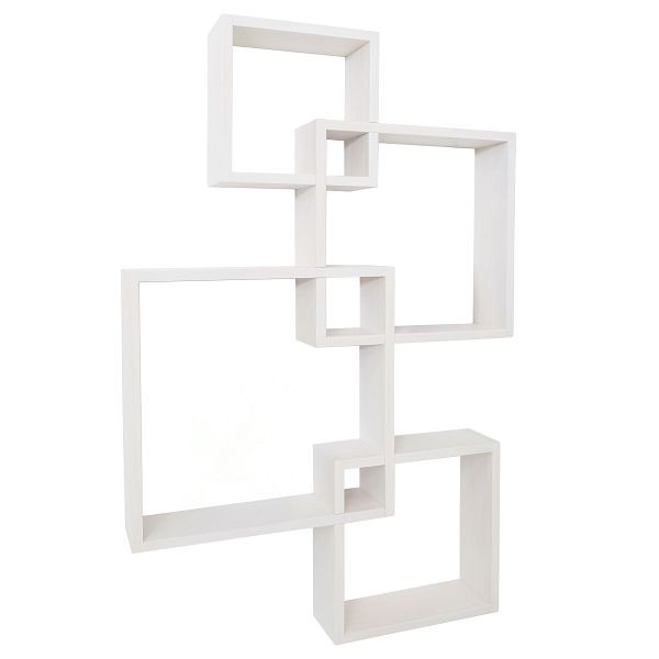 Mendler Wandregal HWC-P23, Schweberegal Wanddekoration Hängeregal Würfelregal Designregal, 4 Regale FSC®, weiß, 139711