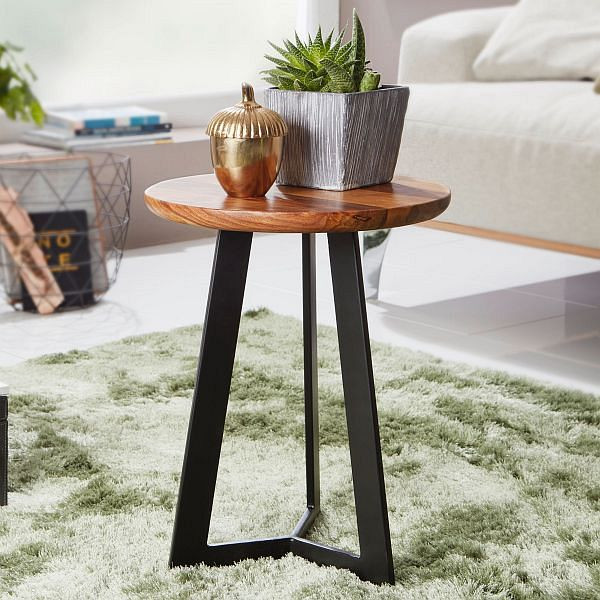 Wohnling Beistelltisch 35 x 37 x 35 cm Sheesham Holz Metall, WL5.665