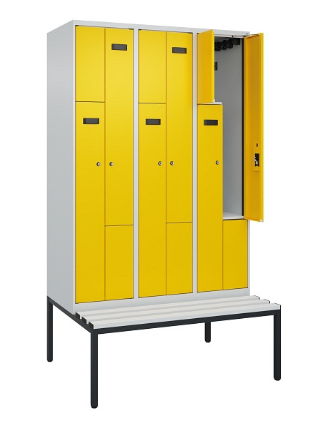 C+P Z-Spind Evolo PLUS, Bank, 6 Fächer, 2120x1200x815mm, 7035/1023, Zylinderschloss, Sitzfläche Kunststoff, Sitzbank, 0490537-326 S10077