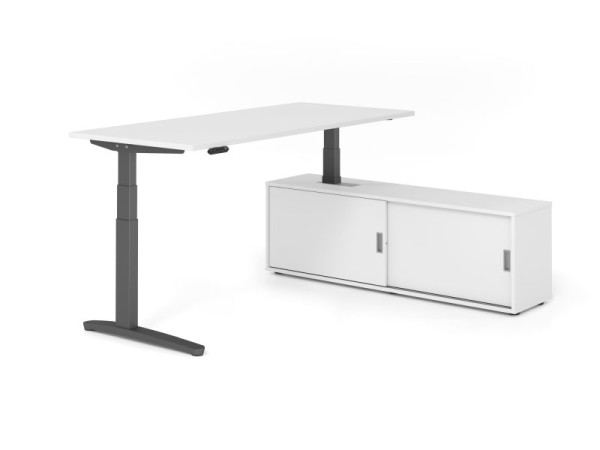 Hammerbacher Schreibtisch XBHM19, 180x80cm, Platte: Weiß, 25mm dick, C-Fuß Gestell Graphit, Höhe: 65 - 129 cm, Ahorn, SB/W/G/W/W, VXBHM19SB/W/G/W/W