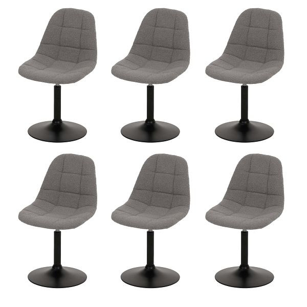 Mendler 6er-Set Esszimmerstuhl HWC-A60, Küchenstuhl Stuhl Drehstuhl, Stahl FSC® Stoff/Textil Bouclé (450g/m²), grau, 3x108845