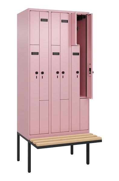 C+P Z-Spind Evolo PLUS, Bank, 6 Fächer, 2120x900x815mm, 3015/3015, Drehriegel, Sitzfläche Holz, 0490437-306 S10026