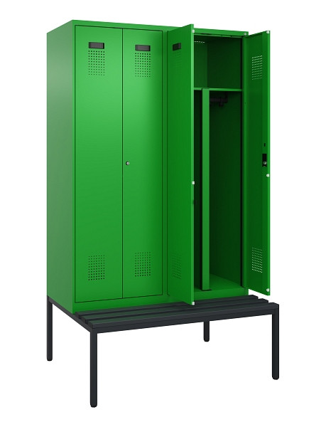 C+P PSA Doppel-Spind Evolo PLUS, Bank, 4 Abteile, 2120x1200x815mm, 6037/6037, Zylinderschloss, Sitzfläche Kunststoff, Sitzbank, 0490527-40P S10106