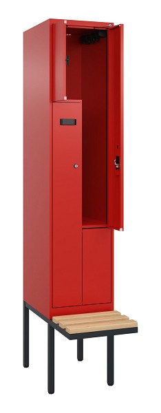 C+P Z-Spind Evolo PLUS, Bank, 2 Fächer, 2120x400x815mm, 3020/3020, Zylinderschloss, Sitzfläche Holz, 0490437-122 S10052