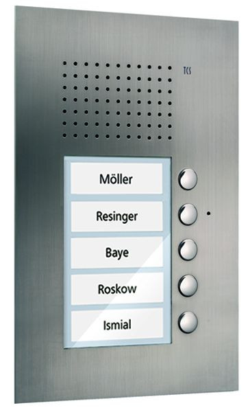 TCS Audio Außenstation Serie PUK 5 Klingeltasten (rechtsbündig), 1-spaltig, UP Edelstahl, PUK05/1-ES
