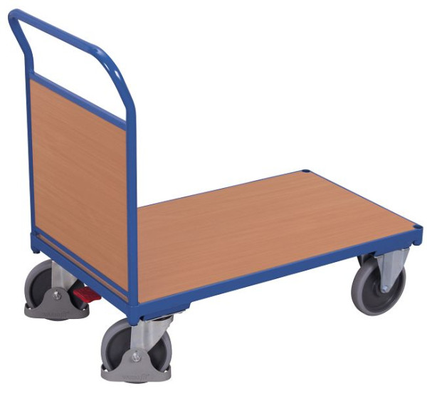 VARIOfit Stirnwandwagen mit Holz, Ladefläche: 880 x 500 mm, RAL 5010 enzianblau, sw-500.102