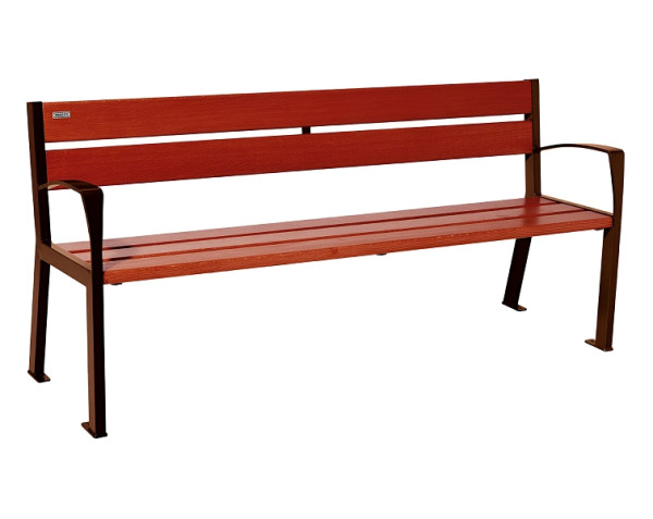 Procity Sitzbank Silaos 5 Holzlatten, 1800 mm, Mit Armlehne, Holz & Stahl, Mahagoni/Rost Korken Effekt, 209512.S025.ACAJ