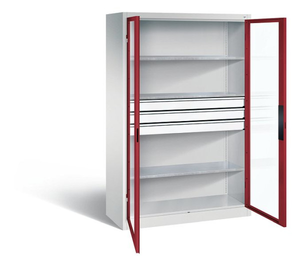 C+P Werkzeugschrank Acurado, H1950xB1200xT500mm, Farbe: Lichtgrau / Rubinrot, Muldengriff, 8931-5530 S10085