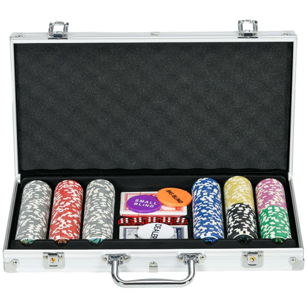 SPORTNOW Casinozubehör und Chips Pokerset mit Chips Pokerchip-Koffer, inkl. Unterlage, Set mit 300 Chips, A70-086V00SR