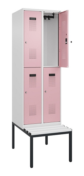 C+P Doppelstock-Spind Evolo PLUS, Bank, 4 Fächer, 2120x600x815mm, 9016/3015, Zylinderschloss, Sitzfläche Kunststoff, Sitzbank, 0493507-20 S10126