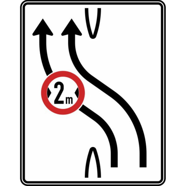 Stein HGS Überleitungstafel ohne Gegenverkehr, zweistreifig nach links, Nr. 505-11, RA2/Alform, ohne Entfernungsangabe, 1600x1250mm, 505-11-122
