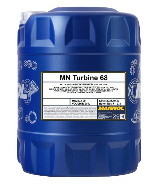 MANNOL Turbinenöl 2303 Turbine 68, VE: 20 l, MN2303-20