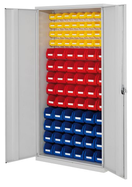 Kappes RasterPlan- Schlitzplattenschrank, H1950 x B 1000 x T 410 mm RAL 7035, Modell 51, Vollblechtüren bestückt mit Lagersichtkästen, 1353.01.1013