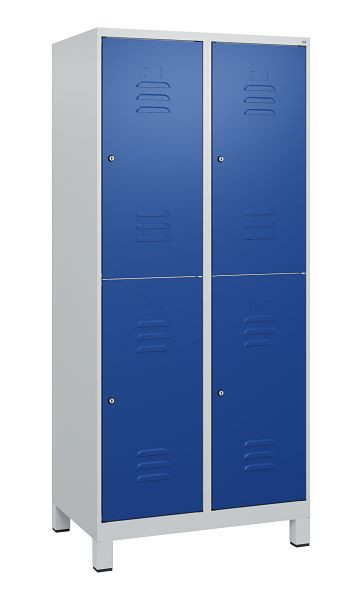 C+P Doppelstöckiger Spind Classic PLUS, Füße, 2 Abteile, 1800x800x500mm, 7035/5010, Zylinderschlösser, 0803107-22 S10018