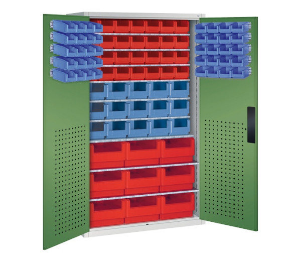 C+P Magazinschrank Serie 13, H1950xB1100xT535mm, 7035/6011, 92 Sichtlagerkästen, 130276-65 S10108