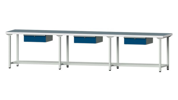 ANKE Werkbänke Arbeitstisch, Modell 203, 4050 x 800 x 900 mm, RAL 7035/5010, UBP 50 mm, 401.543