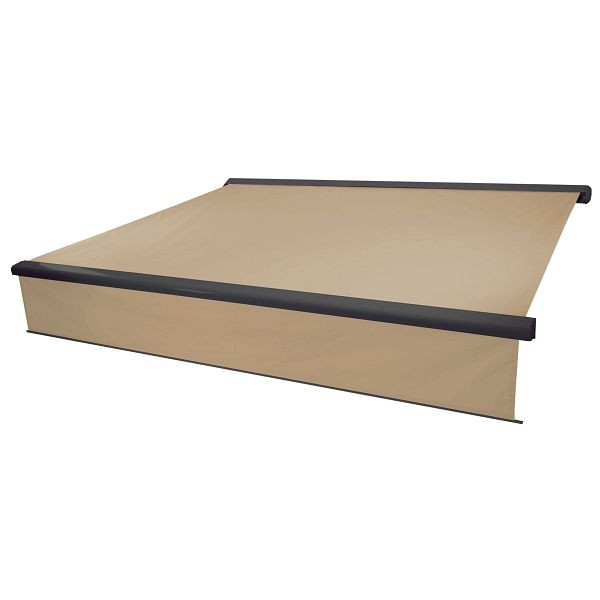Mendler Elektrische Vollkassetten-Markise T124, 4,5x3m ausfahrbarer Volant, Polyester Creme, anthrazit, 58301+34295+58312