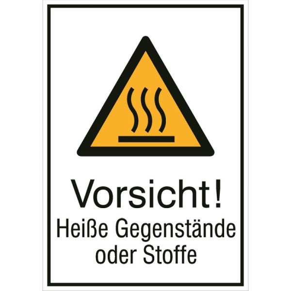 Stein HGS Kombischild mit Warnzeichen und Zusatztext, Vorsicht! Heiße Gegenstände ohne Stoffe, Alu, geprägt, 262 x 371 mm, 11.0441
