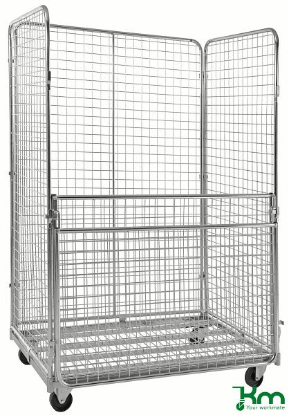 Kongamek Rollcontainer mit 4 Seitenteilen und faltbarer Tür, Maschenweite 50 x 50 mm, KM0170H4M10B