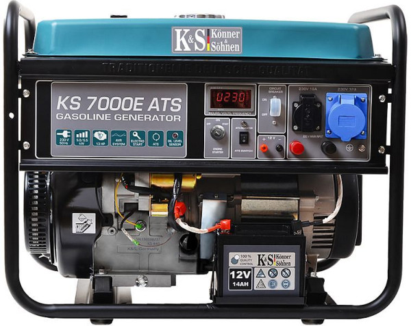 Könner & Söhnen 5500W Benzin E-start Stromerzeuger, 1x16A(230V)/1x32A(230V), 12V, ATS Notstromautomatik, Voltregler, Anzeige, KS 7000E ATS