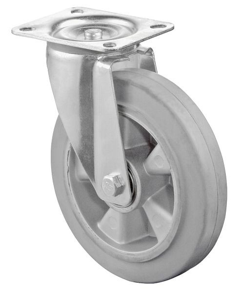 BS Rollen Transportrolle, Rad-Breite 50 mm, Rad-Ø 200 mm, Tragfähigkeit 300 kg, Elastik-Reifen grau, Radkörper Aluminium, Kugellager, L400.B83.200