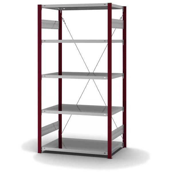 hofe Fachboden-Grundregal, 2000x600x1000 mm, 5 Fachebenen, verzinkt / RAL 3004, 140 kg Fachlast, 1600 kg Feldlast, einseitige Bedienung, HRG206010XL