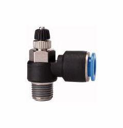 Riegler Drosselrückschlagventil, mit Zuluftdrosselung, regulierbar mit Rändelschraube, Außengewinde konisch mit Gewindebeschichtung, 109999, 4047322201193