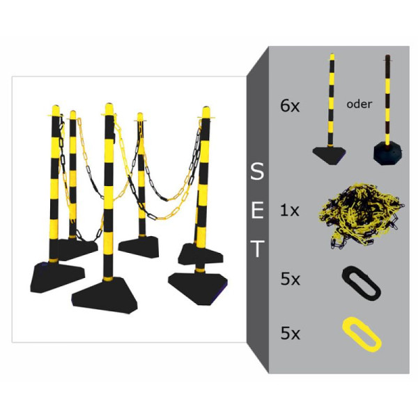 Stein HGS Kettenpfosten 6er-Set -Cloud-, Dreieck-Fuß (SL 300mm), Fuß befüllt, Farbe Pfosten: gelb/schwarz, 4040kbsset