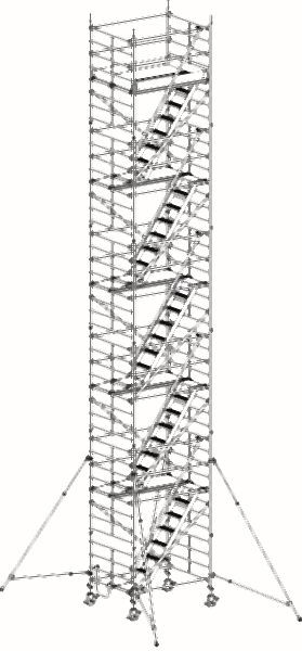 HYMER Treppen-Fahrgerüst mit Ausleger, Bühnenlänge 1,90 m, Rahmenteilbreite 1,50 m, Reichhöhe 12,40 m, 857612