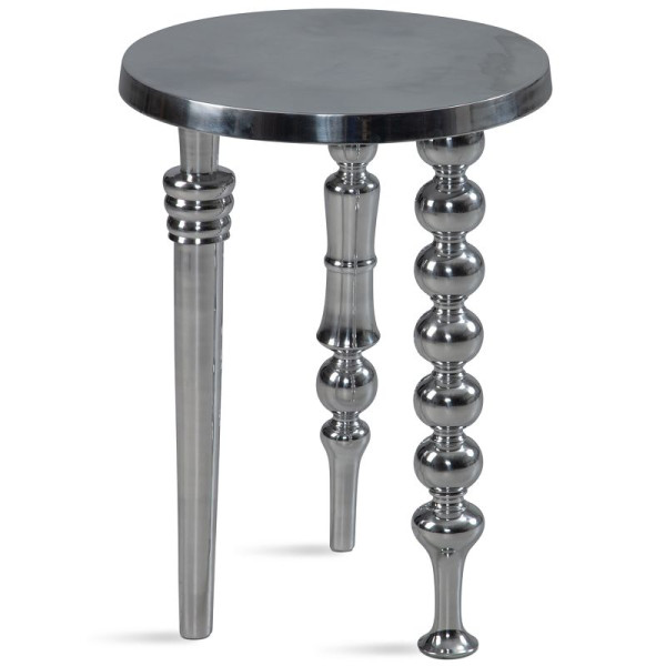 Wohnling Beistelltisch 44 x 44 x 63 cm Aluminium mit drei verschiedenen Beinen, Dreibein, Metall, Rund Silber, Modern, WL6.756