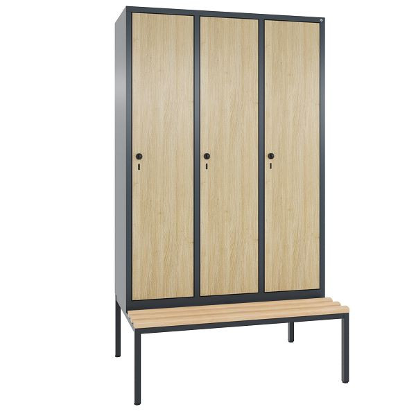 C+P Spind Evolo, 3 Abteile, H2090xB1200xT815 mm, Anthrazit/HPL Eiche, 48050-32 S10710