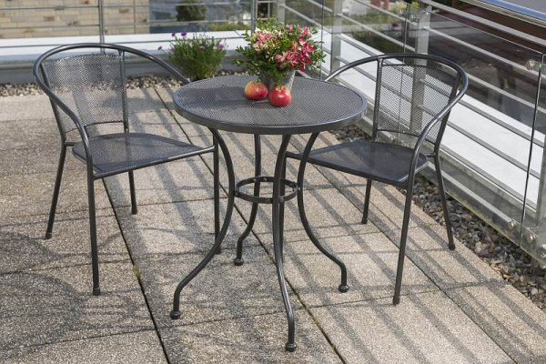 Merxx Delos Set 3-teilig, 2 Bistrosessel, 1 Tisch, rund, Ø 60 cm, Stahlgeflecht, 50201-217