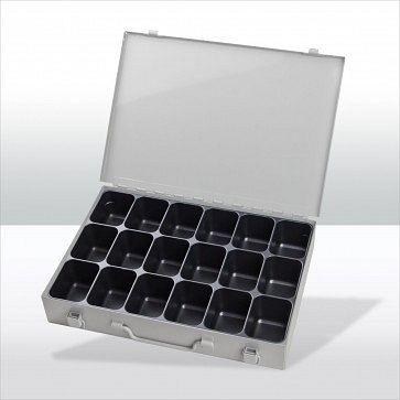 ADB Werkzeugkofferset mit 18-fach Einteiler, Außenmaße Koffer LxBxH: 33, 5x24x5 cm, Farbe: grau, RAL 7035, 88613
