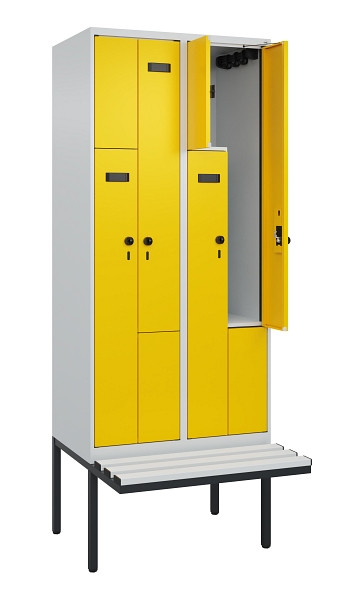 C+P Z-Spind Evolo PLUS, Bank, 4 Fächer, 2120x800x815mm, 7035/1023, Drehriegel, Material Sitzfläche Kunststoff, 0490437-224 S10055