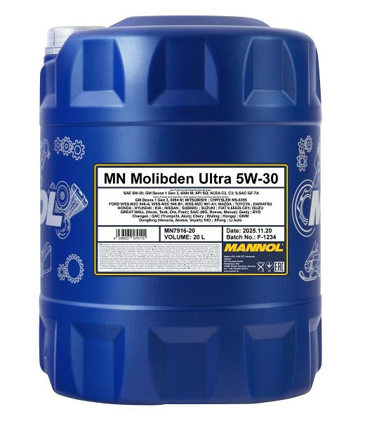 MANNOL Motorenöl 7916 Molibden Ultra 5W-30, VE: 20 l, MN7916-20