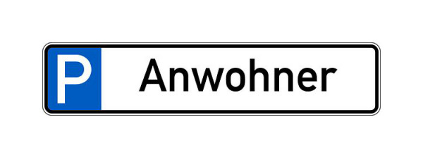 Schilder Klar Parkplatzkennzeichnung P-Anwohner, 523x113x0.6 mm Aluminium geprägt, 1151/28