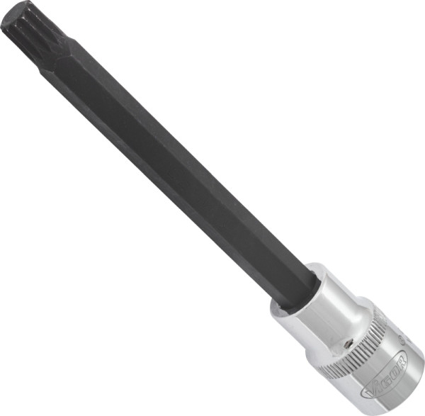 VIGOR Innenvielzahn Schraubendreher-Einsatz (XZN), Vierkant hohl 12,5 mm (1/2 Zoll), Innen Vielzahn Profil XZN, M10, Länge: 140 mm, VE: 5 Stück, V2128